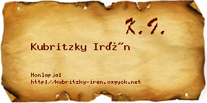 Kubritzky Irén névjegykártya